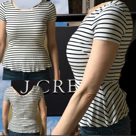 X SOLD X  J. Crew | Black Striped Peplum Top | Size 0P (XXS/XS) | Very Petite - Picture 8 of 17